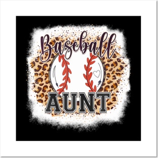 Baseball Aunt Leopard Bleached Womens Baseball Mothers Day Posters and Art